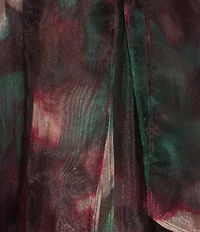 R & M Richards Floral Print Sheer Organza Halter Neck High-Low Skirt Gown