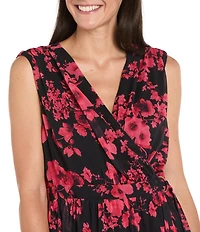 R & M Richards Floral Print Yoryu Chiffon V-Neck Sleeveless Belted Wrap Dress