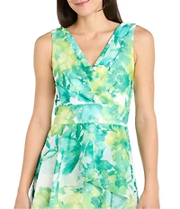 R & M Richards Floral V-Neck Chiffon A-Line Dress