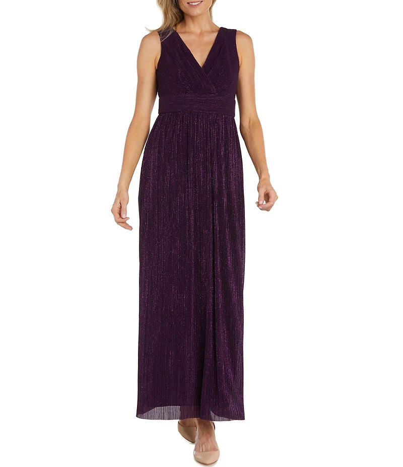 R & M Richards Flyaway Glitter Pleated 3/4 Sleeve V-Neck 2-Piece Jacket Dress