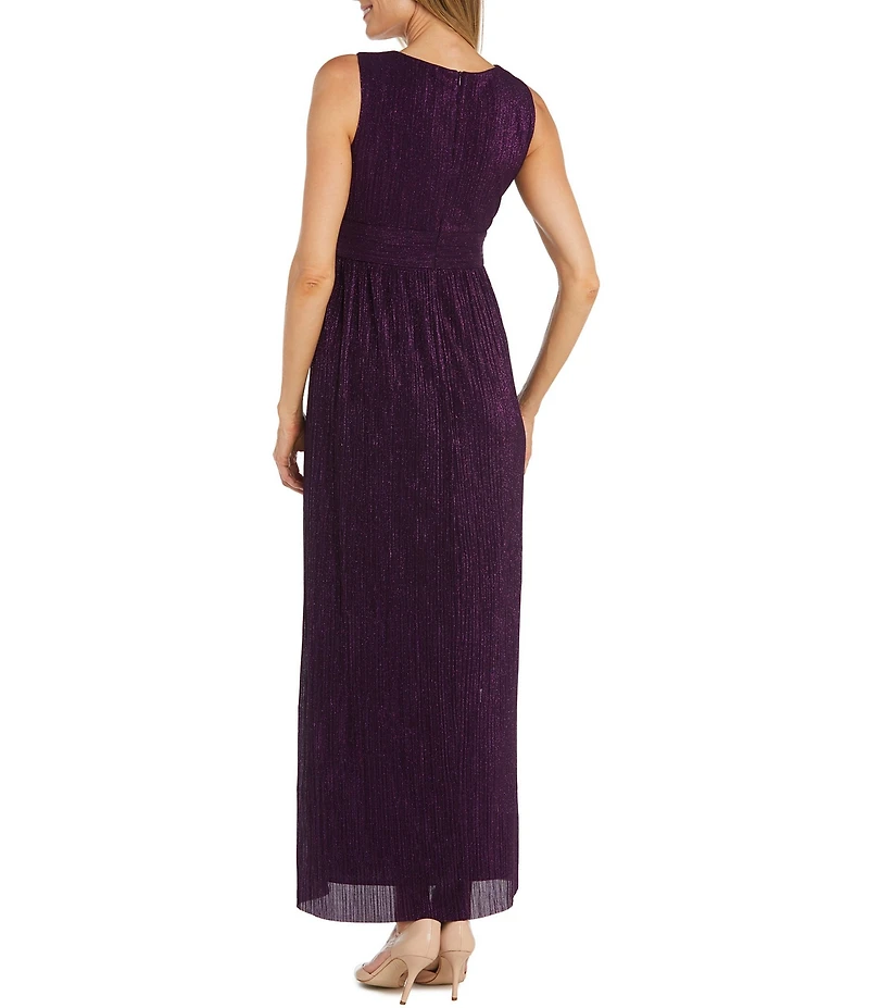 R & M Richards Flyaway Glitter Pleated 3/4 Sleeve V-Neck 2-Piece Jacket Dress