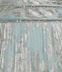 R & M Richards Foil Mesh Print Pleated Foil Printed Sleeveless Keyhole Halter Neck Dress