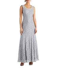 R & M Richards Glitter Lace Beaded Neck 2-Piece Jacket Gown