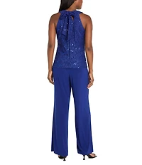 R & M Richards Glitter Lace Halter Neck Sleeveless ITY Jumpsuit
