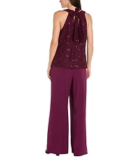 R & M Richards Glitter Lace Halter Neck Sleeveless ITY Jumpsuit