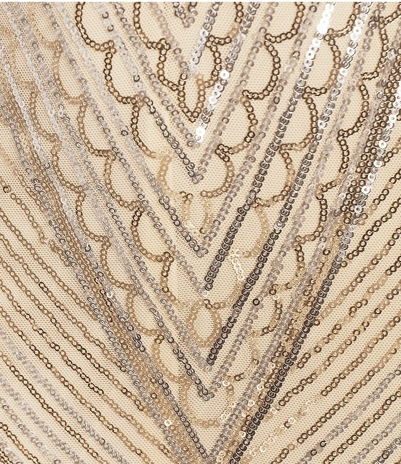 R & M Richards Halter V-Neck Sleeveless Geometric Embroidered Sequin Sheath Dress