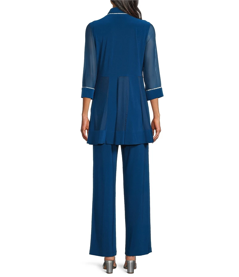 R & M Richards ITY Mesh 3/4 Sleeve Crew Neck Straight Leg 3-Piece Pant Set