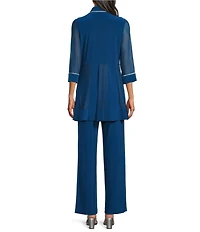 R & M Richards ITY Mesh 3/4 Sleeve Crew Neck Straight Leg 3-Piece Pant Set
