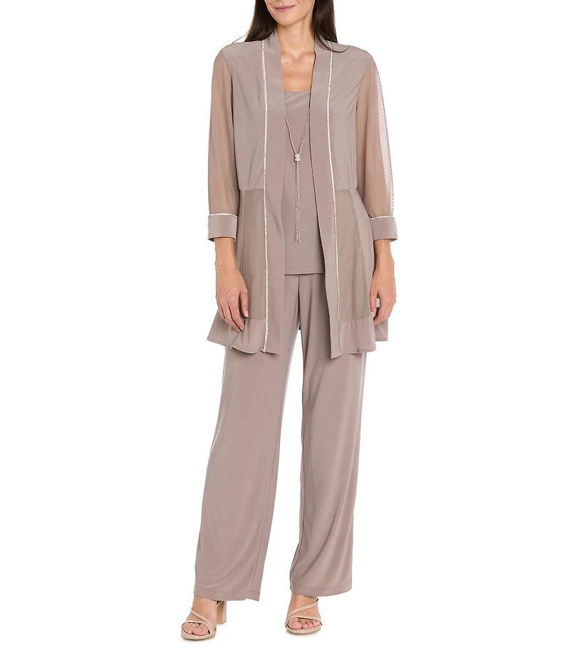 R & M Richards ITY Mesh 3/4 Sleeve Crew Neck Straight Leg 2-Piece Pant Set