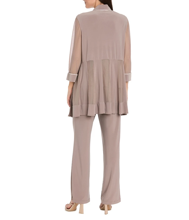 R & M Richards ITY Mesh 3/4 Sleeve Crew Neck Straight Leg 2-Piece Pant Set