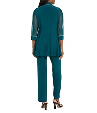 R & M Richards ITY Mesh 3/4 Sleeve Crew Neck Straight Leg 2-Piece Pant Set