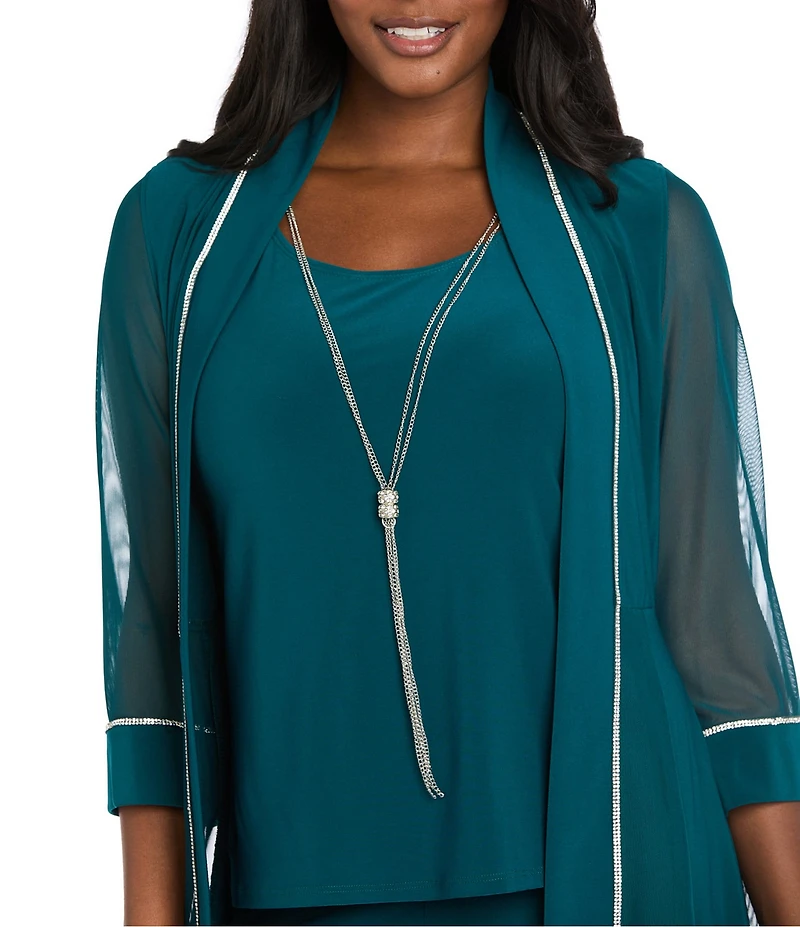 R & M Richards ITY Mesh 3/4 Sleeve Crew Neck Straight Leg 2-Piece Pant Set