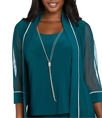 R & M Richards ITY Mesh 3/4 Sleeve Crew Neck Straight Leg 2-Piece Pant Set