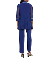 R & M Richards ITY Mesh 3/4 Sleeve Crew Neck Straight Leg 2-Piece Pant Set
