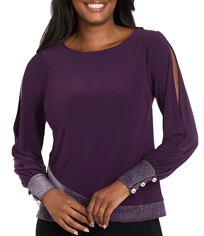 R & M Richards Jersey Glitter Knit Long Sleeve Blouse