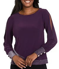 R & M Richards Jersey Glitter Knit Long Sleeve Blouse