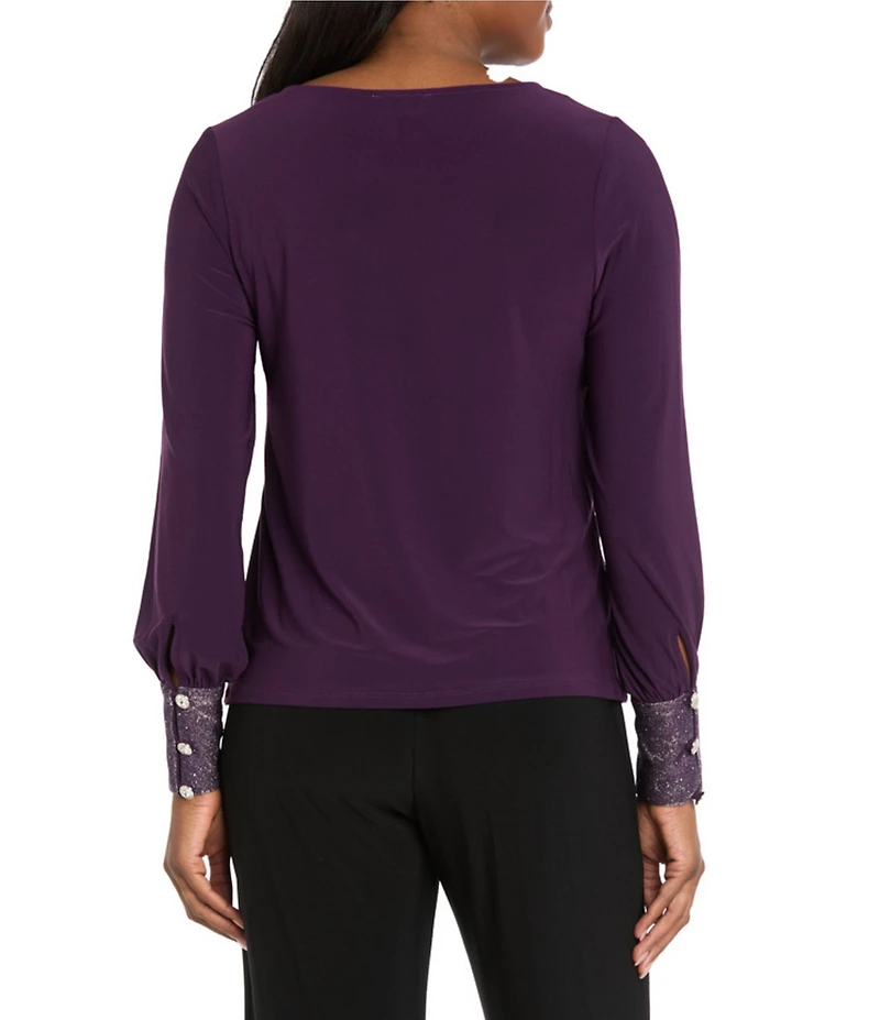 R & M Richards Jersey Glitter Knit Long Sleeve Blouse