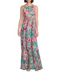 R & M Richards Keyhole Halter Neck Floral Print Dress
