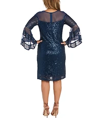 R & M Richards Long Sleeve Illusion Crew Neck Sequin Shift Dress