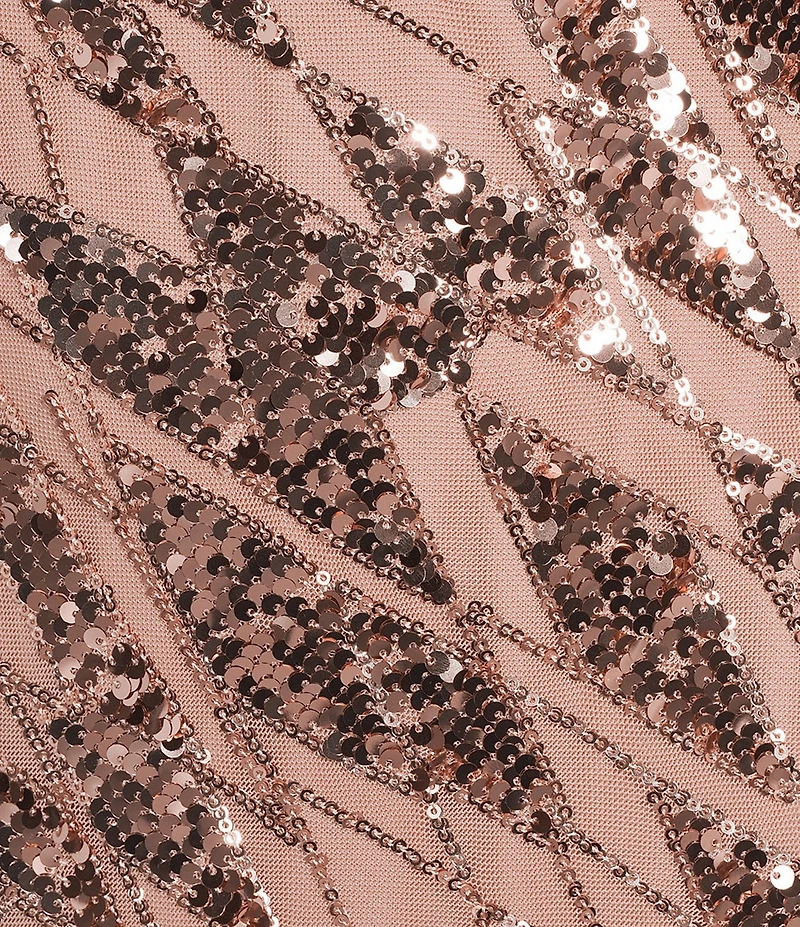 R & M Richards Mesh Flutter Sleeve Flounce Hem Deco Sequin Gown