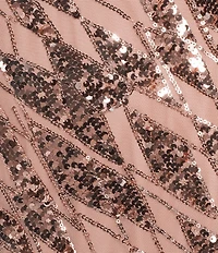 R & M Richards Mesh Flutter Sleeve Flounce Hem Deco Sequin Gown