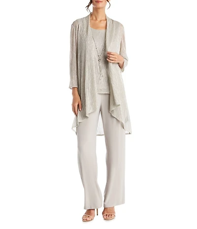 R & M Richards Metallic Crinkle 3-Piece Pants Set