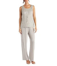 R & M Richards Metallic Crinkle 3-Piece Pants Set