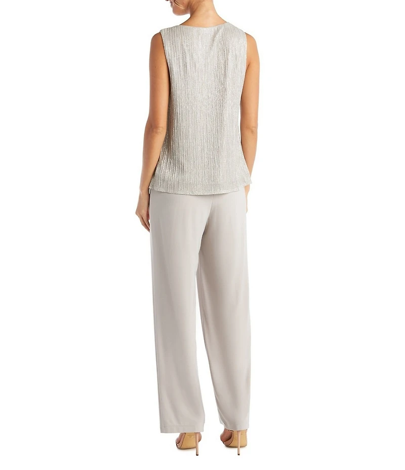 R & M Richards Metallic Crinkle 3-Piece Pants Set