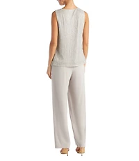 R & M Richards Metallic Crinkle 3-Piece Pants Set