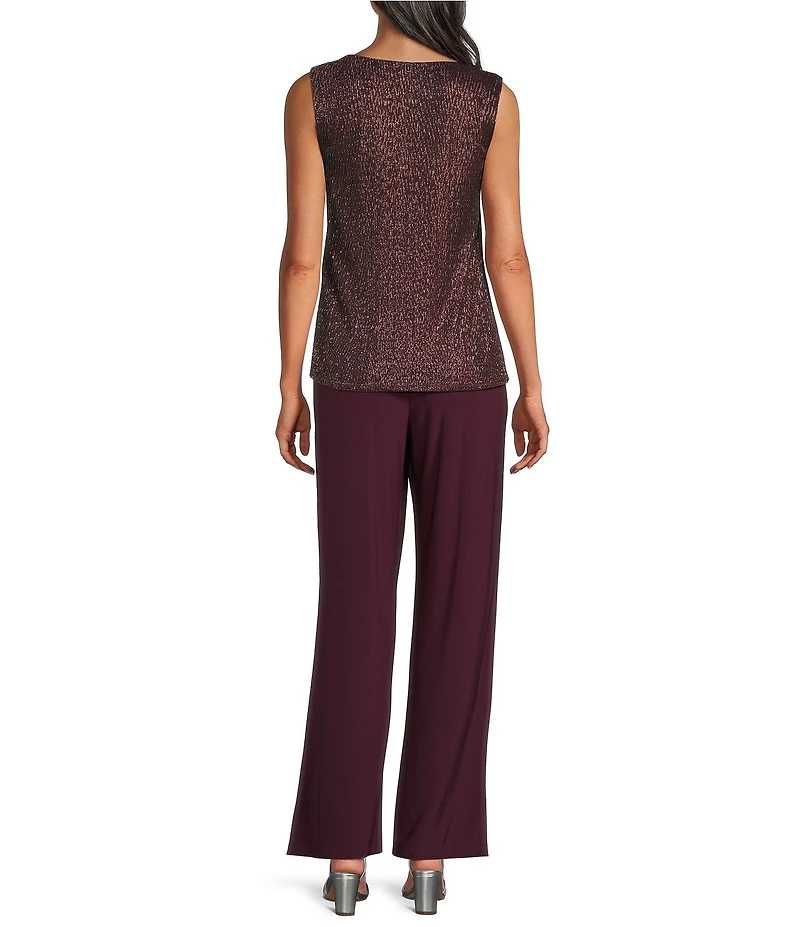 R & M Richards Metallic Crinkle 3-Piece Pants Set