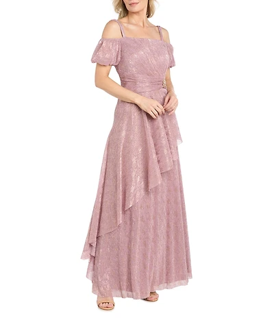 R & M Richards Metallic Geo-Tonal Print Long Dress