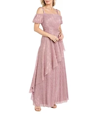 R & M Richards Metallic Geo-Tonal Print Long Dress