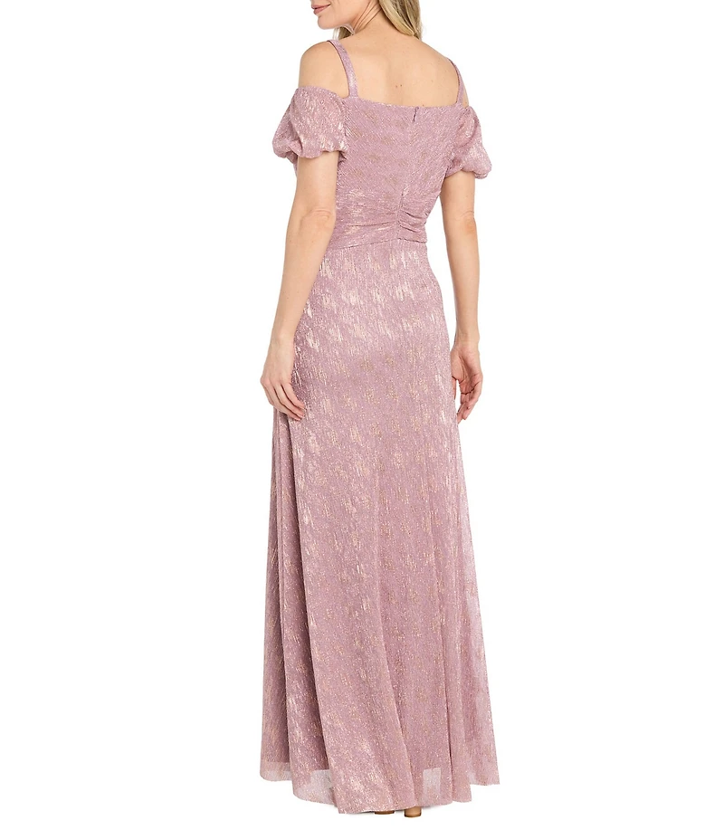 R & M Richards Metallic Geo-Tonal Print Long Dress
