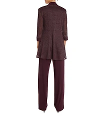 R & M Richards Metallic Knit 3/4 Sleeve Open Front 3 Piece Jacket Pant Set