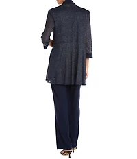 R & M Richards Metallic Knit 3/4 Sleeve Open Front 3 Piece Jacket Pant Set