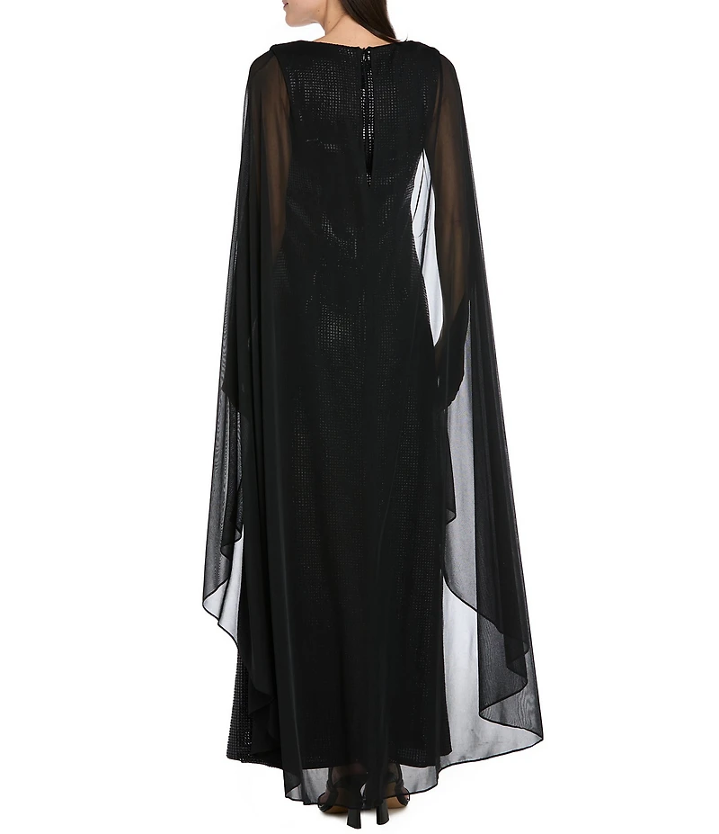 R & M Richards Metallic Knit Chiffon Wrap Dress