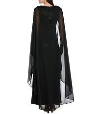 R & M Richards Metallic Knit Chiffon Wrap Dress