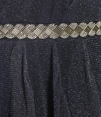 R & M Richards Metallic Tulle V-Neck Sleeveless Corkscrew Skirt Rhinestone Waist Gown