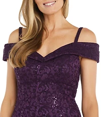 R & M Richards Off-the-Shoulder Cap Sleeve Floral Lace Mermaid Gown