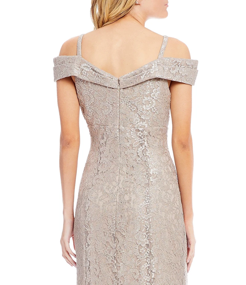 R & M Richards Off-the-Shoulder Cap Sleeve Floral Lace Mermaid Gown