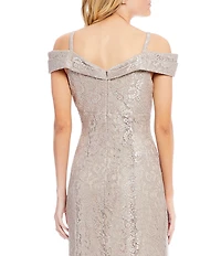 R & M Richards Off-the-Shoulder Cap Sleeve Floral Lace Mermaid Gown