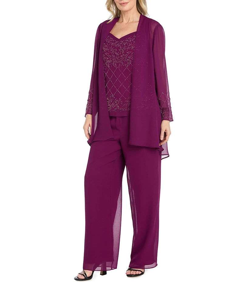 R & M Richards Pebble Georgette Caviar Beading 3-Piece Set