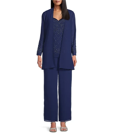 R & M Richards Pebble Georgette Caviar Beading 3-Piece Set