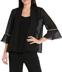R & M Richards Pebble Georgette Rolled Neckband Rhinestone 3/4 Sleeve Jacket