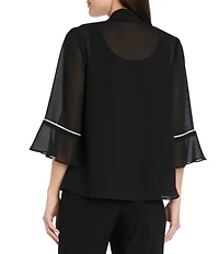 R & M Richards Pebble Georgette Rolled Neckband Rhinestone 3/4 Sleeve Jacket