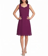 R & M Richards Pebble Georgette Sweetheart Neck Tonal Trim Duster Jacket Dress
