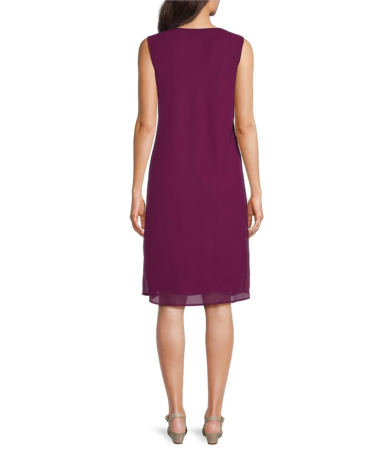 R & M Richards Pebble Georgette Sweetheart Neck Tonal Trim Duster Jacket Dress