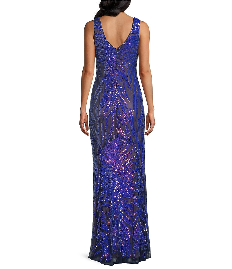 R & M Richards Petite Size 2 Tone Rainbow Sequin Sheath Dress