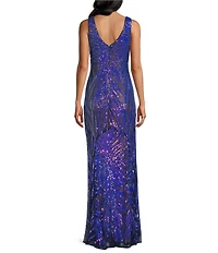 R & M Richards Petite Size 2 Tone Rainbow Sequin Sheath Dress