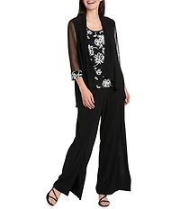 R & M Richards Petite Size 2-Tone Sequin Sheer Sleeve 3-Piece Pant Set